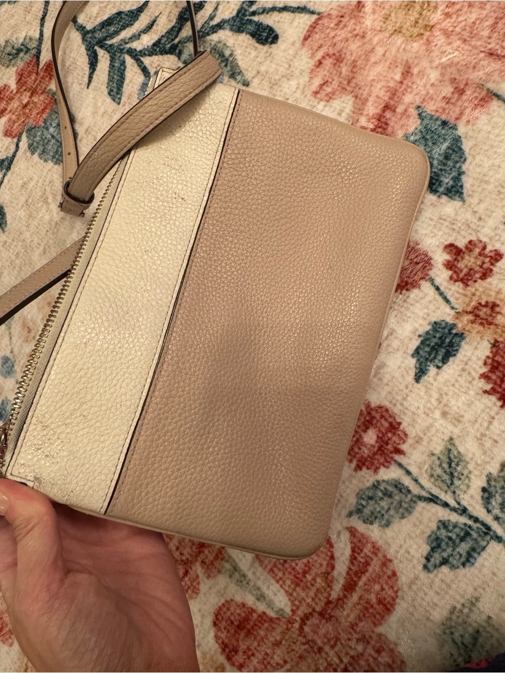 Well loved Kate Spade Two-Tone Beige and Cream Pebbled Leather Crossbody Bag - Picture 9 of 9